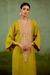 Shyam Narayan Prasad Olive Green Silk Embroidery, Zari Round Neck Zardozi Kurta And Pant Set at Aza Fashions Shyam Narayan Prasad_Olive Green Silk Embroidery, Zari Round Neck Zardozi Kurta And Pant Set _at_Aza_Fashions