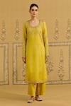 Shop Shyam Narayan Prasad Yellow Silk Organza Embroidery, Sequins, Beads, Zari Zardozi Kurta Pant Set Online at Aza Fashions Shop_Shyam Narayan Prasad_Yellow Silk Organza Embroidery, Sequins, Beads, Zari Zardozi Kurta Pant Set _Online_at_Aza_Fashions