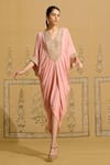 Shop Shyam Narayan Prasad Pink Georgette Embroidery, Zari V-neck Zardozi Kaftan Online at Aza Fashions Shop_Shyam Narayan Prasad_Pink Georgette Embroidery, Zari V-neck Zardozi Kaftan _Online_at_Aza_Fashions