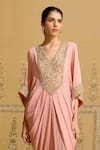 Shyam Narayan Prasad Pink Georgette Embroidery, Zari V-neck Zardozi Kaftan at Aza Fashions Shyam Narayan Prasad_Pink Georgette Embroidery, Zari V-neck Zardozi Kaftan _at_Aza_Fashions