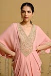 Buy Shyam Narayan Prasad Pink Georgette Embroidery, Zari V-neck Zardozi Kaftan Buy_Shyam Narayan Prasad_Pink Georgette Embroidery, Zari V-neck Zardozi Kaftan