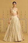 Buy_Shyam Narayan Prasad_Gold Brocade, Organza Embroidery, Gota Patti, Tassels Sweetheart Lehenga Set 