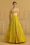 Shop_Shyam Narayan Prasad_Green Silk, Brocade, Organza Embroidery, Zari, Sequins Zardozi Lehenga Set _Online_at_Aza_Fashions