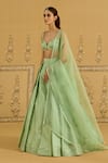 Shyam Narayan Prasad_Green Silk, Brocade, Organza Embroidery, Zari Sweetheart Zardozi Lehenga Set _at_Aza_Fashions