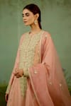 Buy_Shyam Narayan Prasad_Pink Silk, Brocade, Organza Embroidery, Zari Round Zardozi Banarasi Kurta Set _Online_at_Aza_Fashions