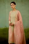 Shop_Shyam Narayan Prasad_Pink Silk, Brocade, Organza Embroidery, Zari Round Zardozi Banarasi Kurta Set _Online_at_Aza_Fashions