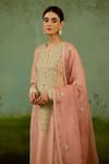 Shyam Narayan Prasad_Pink Silk, Brocade, Organza Embroidery, Zari Round Zardozi Banarasi Kurta Set _at_Aza_Fashions