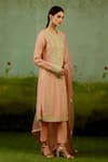 Shop_Shyam Narayan Prasad_Pink Silk, Brocade, Organza Embroidery, Zari Round Zardozi Banarasi Kurta Set 