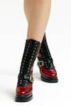 Buy_Sole House_Red Buckles Crimson Edge Boots _at_Aza_Fashions