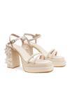 Sole House_Cream Pearls, Embroidery Daisy Block Heels _Online_at_Aza_Fashions