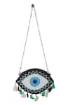 Shop_Nazaakat By Samara Singh_Black Beads, Tassels, Stones Evil Eye Beaded Embroidered Sling Bag _at_Aza_Fashions