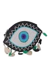 Nazaakat By Samara Singh_Black Beads, Tassels, Stones Evil Eye Beaded Embroidered Sling Bag _at_Aza_Fashions