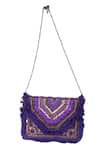 Shop_Nazaakat By Samara Singh_Purple Beads, Sequins, Studs, Fringe Embellished Geometric Boho Bag _at_Aza_Fashions