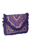 Shop_Nazaakat By Samara Singh_Purple Beads, Sequins, Studs, Fringe Embellished Geometric Boho Bag _Online_at_Aza_Fashions