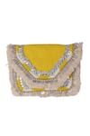 Shop_Nazaakat By Samara Singh_Yellow Fringe, Beads, Sequins And Coin Embellished Boho Bag _Online_at_Aza_Fashions