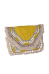 Nazaakat By Samara Singh_Yellow Fringe, Beads, Sequins And Coin Embellished Boho Bag _at_Aza_Fashions