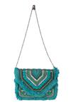 Shop_Nazaakat By Samara Singh_Aqua Beads, Sequins, Stones, Fringe Embellished Geometric Boho Bag _at_Aza_Fashions