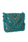 Shop_Nazaakat By Samara Singh_Aqua Beads, Sequins, Stones, Fringe Embellished Geometric Boho Bag _Online_at_Aza_Fashions