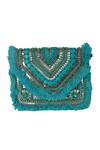 Nazaakat By Samara Singh_Aqua Beads, Sequins, Stones, Fringe Embellished Geometric Boho Bag _at_Aza_Fashions