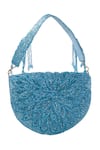 Shop_Nazaakat By Samara Singh_Aqua Beads, Tassels Floral Beaded Flap Bag With Detachable Handle _at_Aza_Fashions