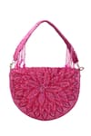 Shop_Nazaakat By Samara Singh_Fuchsia Beads, Tassels Floral Embroidered Flap Bag _at_Aza_Fashions