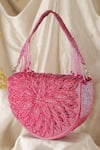 Buy_Nazaakat By Samara Singh_Fuchsia Beads, Tassels Floral Embroidered Flap Bag _at_Aza_Fashions