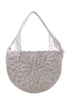 Shop_Nazaakat By Samara Singh_Silver Beads, Tassels Floral Beaded Flap Bag With Detachable Handle _at_Aza_Fashions