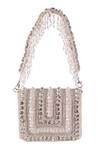 Shop_Nazaakat By Samara Singh_Off White Beads, Crystals, Embellished Flap Bag With Detachable Handle _at_Aza_Fashions