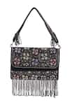 Shop_Nazaakat By Samara Singh_Black Beads, Embroidery, Sequins, Floral Beaded Flap Bag With Detachable Handle _at_Aza_Fashions