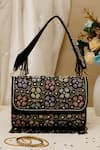 Buy_Nazaakat By Samara Singh_Black Beads, Embroidery, Sequins, Floral Beaded Flap Bag With Detachable Handle _at_Aza_Fashions