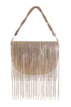Shop_Nazaakat By Samara Singh_Gold Rhinestones, Chains, Tassels Fringe Embellished Flap Bag With Handle _at_Aza_Fashions