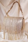 Buy_Nazaakat By Samara Singh_Gold Rhinestones, Chains, Tassels Fringe Embellished Flap Bag With Handle _at_Aza_Fashions