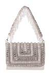 Shop_Nazaakat By Samara Singh_White Beads, Crystals, Rhinestones, Tassels Beaded And Embellished Flap Bag _at_Aza_Fashions