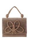 Shop_Nazaakat By Samara Singh_Brown Glitter, Bows Embellished Flap Bag With Detachable Handle _at_Aza_Fashions