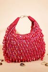 Buy_Nazaakat By Samara Singh_Red Beads, Sequins Beaded Moon Clutch With Detachable Strap _at_Aza_Fashions