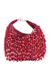 Shop_Nazaakat By Samara Singh_Red Beads, Sequins Beaded Moon Clutch With Detachable Strap _Online_at_Aza_Fashions
