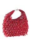 Nazaakat By Samara Singh_Red Beads, Sequins Beaded Moon Clutch With Detachable Strap _at_Aza_Fashions