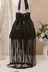 Buy_Nazaakat By Samara Singh_Black Beads, Sequins, Fringe Beaded Potli Bag With Detachable Handle _at_Aza_Fashions