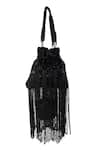 Shop_Nazaakat By Samara Singh_Black Beads, Sequins, Fringe Beaded Potli Bag With Detachable Handle _at_Aza_Fashions