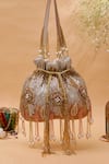 Buy_Nazaakat By Samara Singh_Silver Beads, Pearls, Tassels Beaded And Sequin Embroidered Potli Bag _at_Aza_Fashions