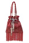 Shop_Nazaakat By Samara Singh_Red Beads, Tassels Beaded Stripe Potli Bag With _at_Aza_Fashions