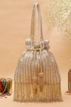 Buy_Nazaakat By Samara Singh_Gold Beads, Tassels, Fringe Beaded Potli Bag With And Detachable Handle _at_Aza_Fashions