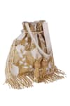 Shop_Nazaakat By Samara Singh_Gold Beads, Tassels, Fringe Beaded Abstract Pattern Potli Bag With _Online_at_Aza_Fashions