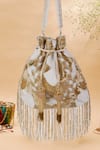 Buy_Nazaakat By Samara Singh_Gold Beads, Tassels, Fringe Beaded Abstract Pattern Potli Bag With _at_Aza_Fashions
