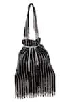 Shop_Nazaakat By Samara Singh_Black Beads, Sequins, Tassels Striped Beaded Potli Bag With _at_Aza_Fashions