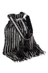 Shop_Nazaakat By Samara Singh_Black Beads, Sequins, Tassels Striped Beaded Potli Bag With _Online_at_Aza_Fashions
