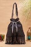 Buy_Nazaakat By Samara Singh_Black Beads, Sequins, Tassels Striped Beaded Potli Bag With _at_Aza_Fashions