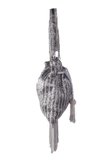 Nazaakat By Samara Singh_Silver Beads, Tassels, Fringe Beaded Striped Potli Bag With _Online_at_Aza_Fashions