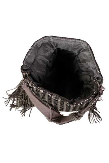 Buy_Nazaakat By Samara Singh_Silver Beads, Tassels, Fringe Beaded Striped Potli Bag With _Online_at_Aza_Fashions