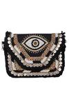 Shop_Nazaakat By Samara Singh_Black Beads, Sequins, Tassels Evil Eye Coin And Embroidered Boho Bag _Online_at_Aza_Fashions